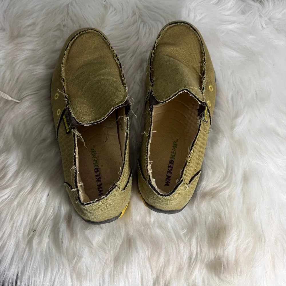 Wicked Hemp Hempster Mens 13 Olive Drab Green Slip On Loafer WH-05-G Vegan Shoes